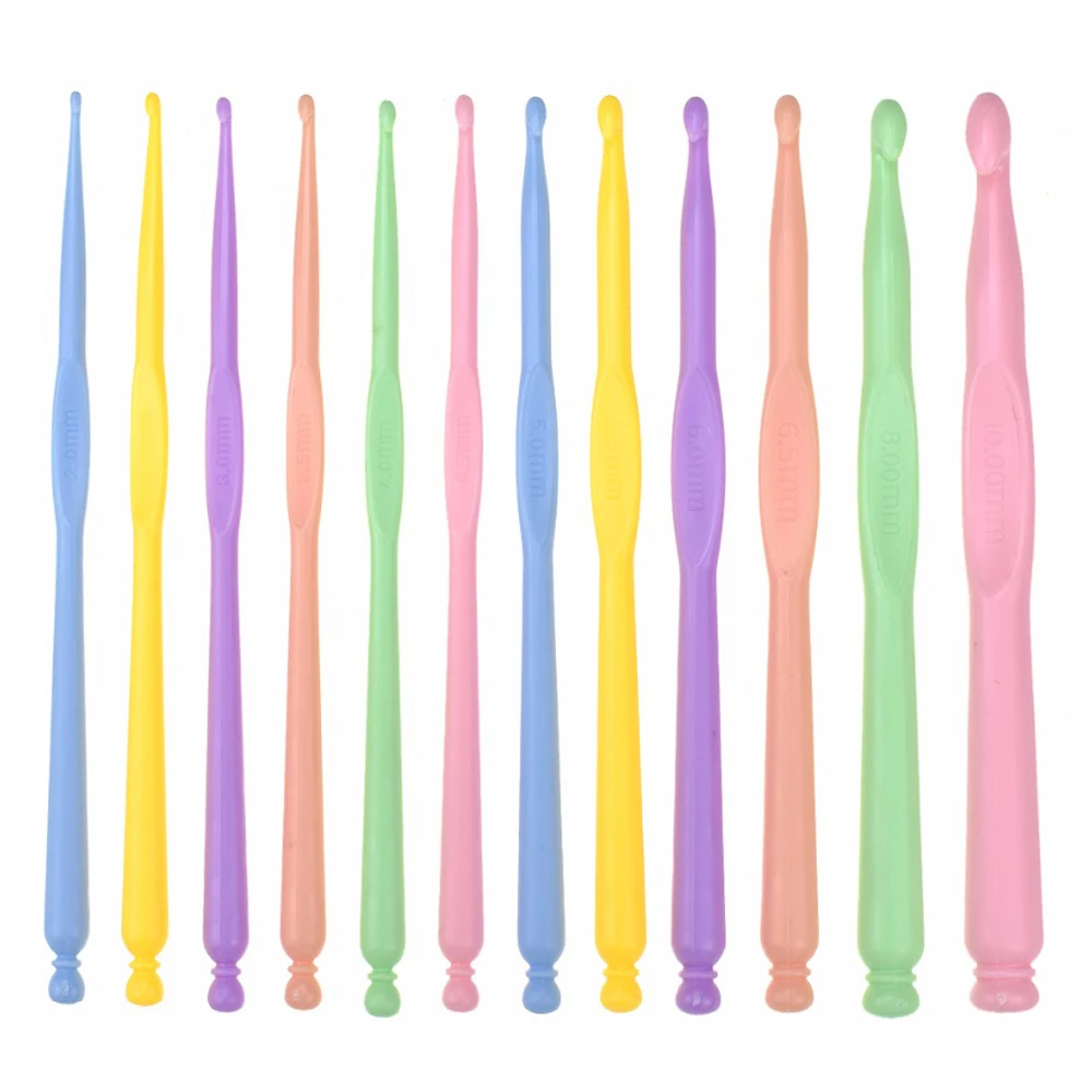 12pcs 2.0 10.0mmMulticolor Plastic Crochet Hooks Knitting Needles Knit