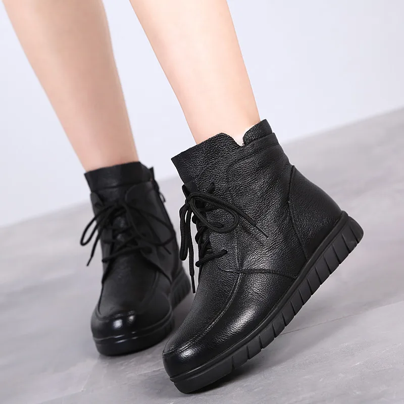 MORAZORA hot sale soft leather Motorcycle Boots women lace up warm snow boots zip flat shoes ladies ankle boots winter