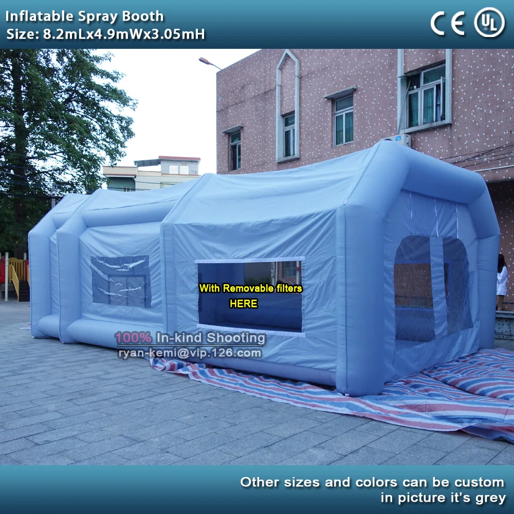 8.2mLx4.9mWx3mH Inflatable spray booth with blowers inflatable car