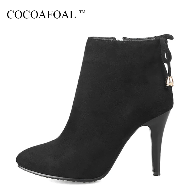 

COCOAFOAL Woman Winter Butterfly Knot Ankle Boots Plus Size 33 43 Black Metal Decoration Martin Boots Sexy Red High Heeled Shoes