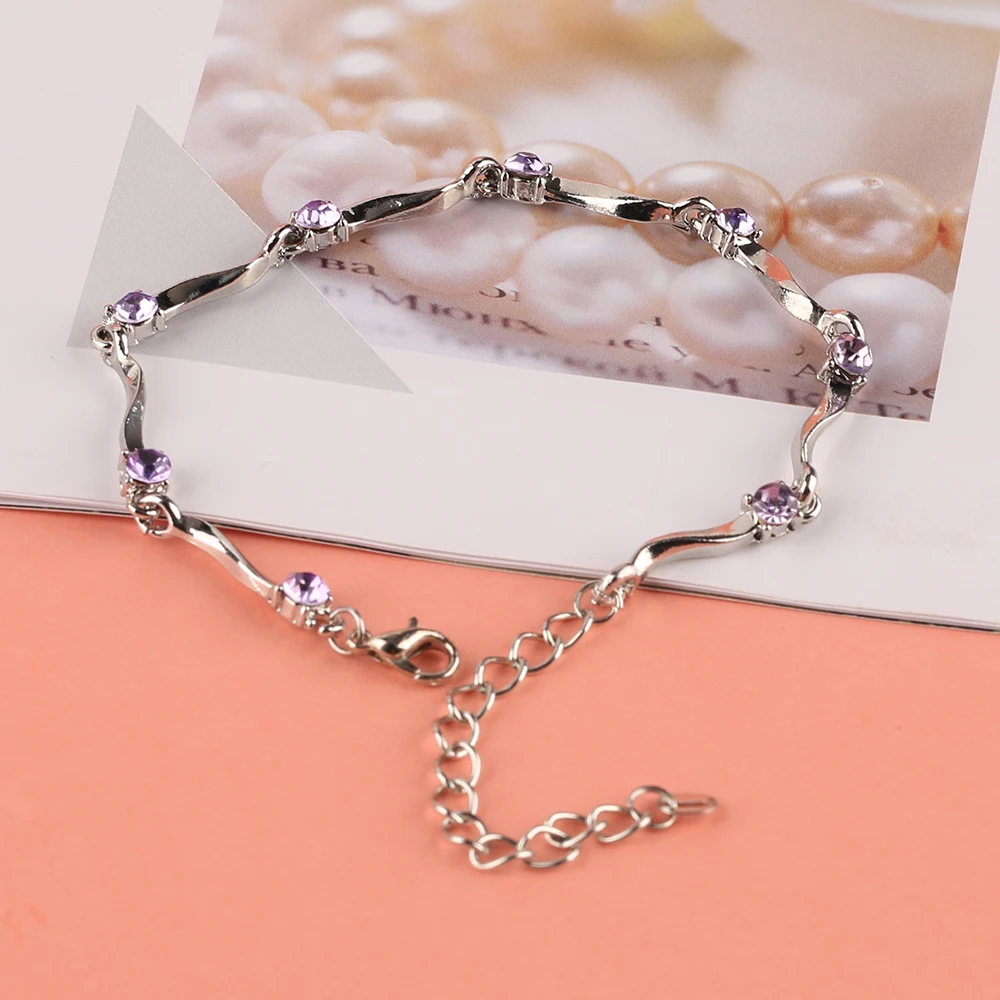 Ladies Bangle Fashion Silver Link Chain Crystal Bracelets Elegant Women Charming Zinc Alloy Bangles Chain for Mother's Day Gift (3)