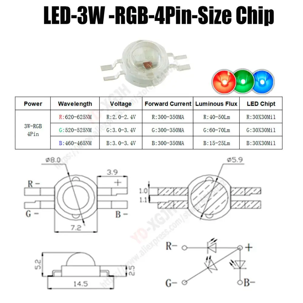 Высокомощный светодиодный 8Pin RGB RGBW rgbww светодиодный чип сценический свет бусины для 4 Вт 30Mil RGBW DIY формовочный светодиодный источник света для сцены - Цвет: 4Pin 3W RGB