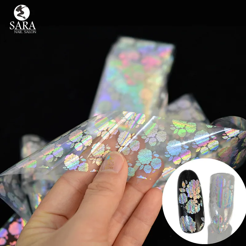 

Sara Nail Salon 1pc Transparent Flowers Holographic Nail Foils Fashion Foil Paper Nail Art Transfer Sticker LT05