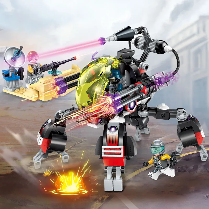 

318 pcs Enlightenment Space Warfare Mech Model Machine Gun Fortress Mobile Armor Assembled Building Block Toys