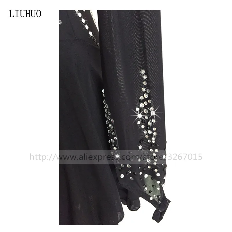 Figure Skating Dress Women's Girls' Ice Skating Dress Pure black long sleeved collar Elastic mesh fabric absorbent breathable 