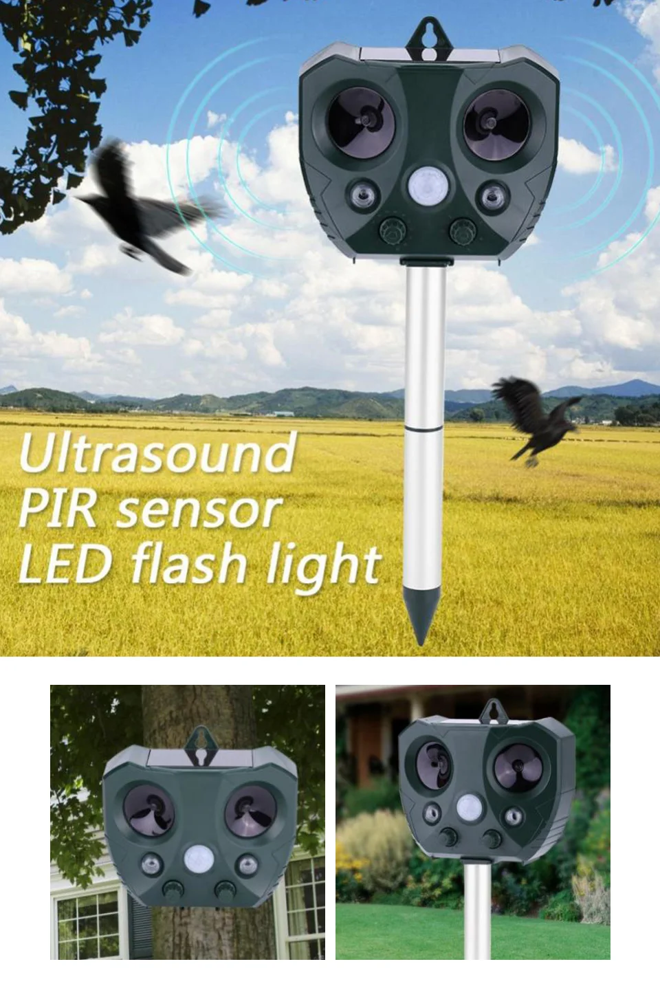 Ultrasonic Pest And Rodent Repeller MiceRat Mouse Solar Bird Repeller Scarer PIR Sensor CatDogFoxSnake etc. Animal Keep Away (1)