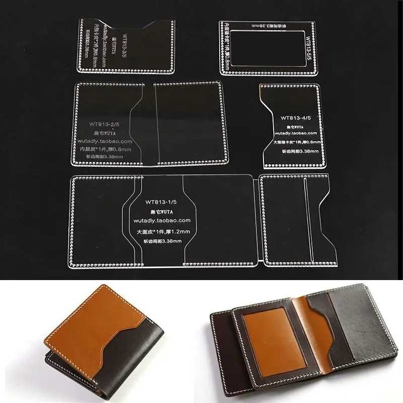 9 piezas/Conjunto de acrílico claro patrón billetera plantilla plantilla cuero set 