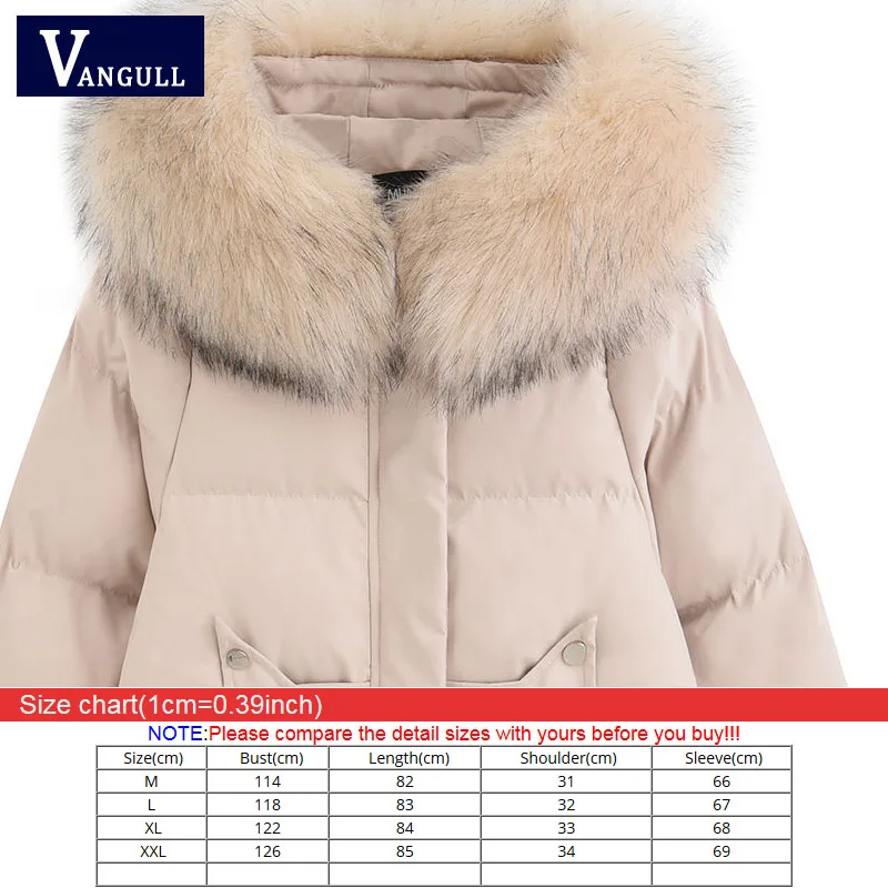 VANGULL Elegant Fur Collar Coat New Winter Thick Jacket Women Long Down cotton Parkas Female Warm Hooded Jacket Coat