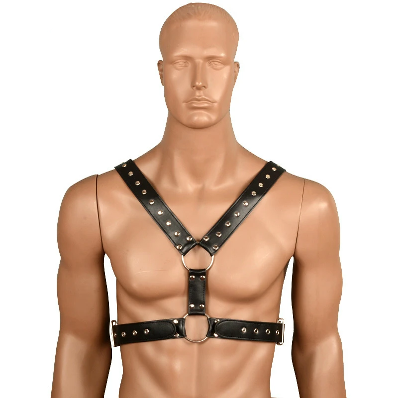 

Mens Sexy Lingerie Fetish Sex Bondage Restraint Harness PU Leather Male Body Harness Chest Belt Clubwear Erotic Costumes