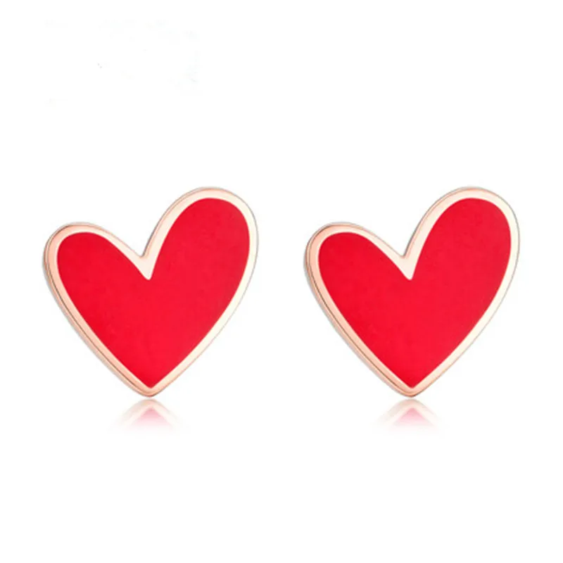 

VOJEFEN 18K Rose Gold Women Earrings Hot Red Agate Heart Lady Stud Earrings For Lovers Valentine'S Day Gift(Red,Black)
