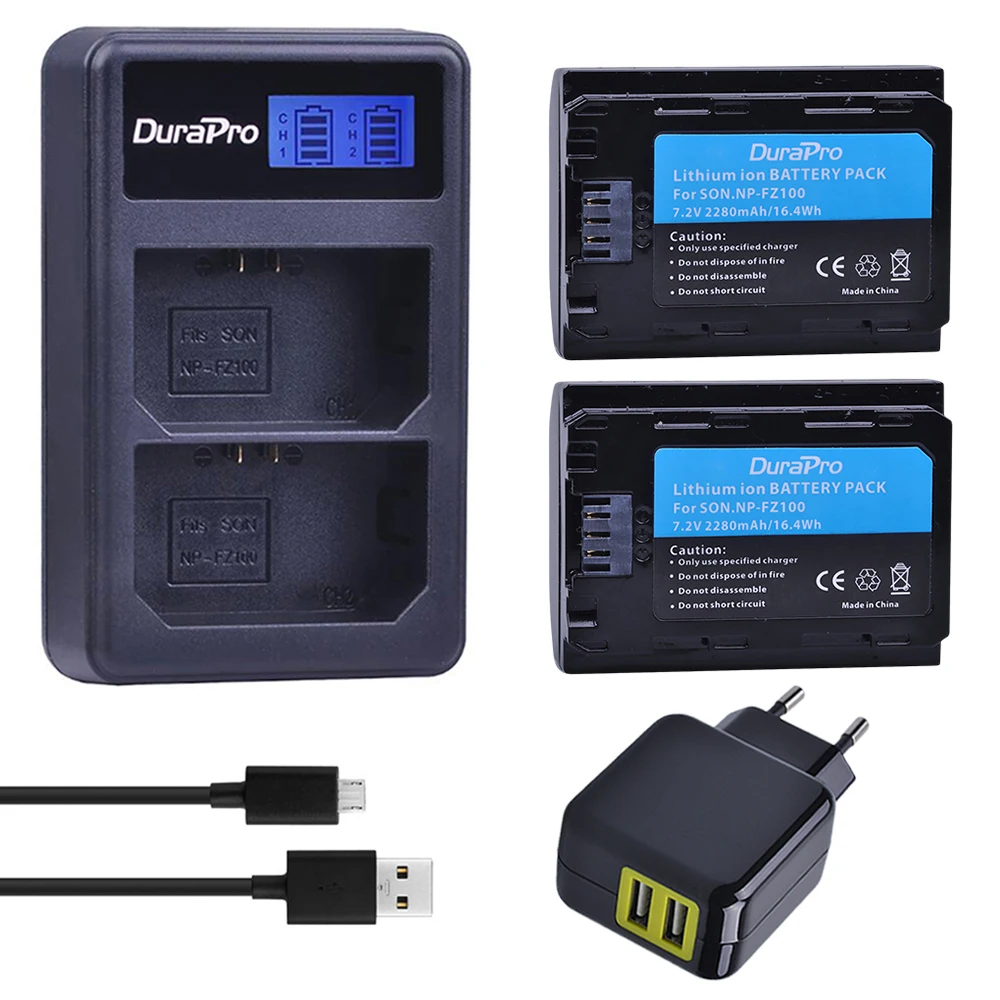 2PC 2280mAH NP FZ100 Battery + LCD Charger+ Adapter for Sony NP FZ100