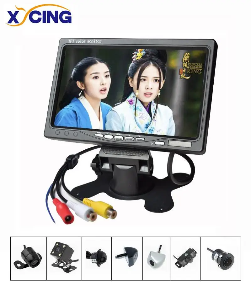 

XYCING New RVC093 Sets 7 inch TFT LCD Screen 480*234 Pixel 2 AV Input Car Monitor + Color Car Reverse Rear View Backup Camera