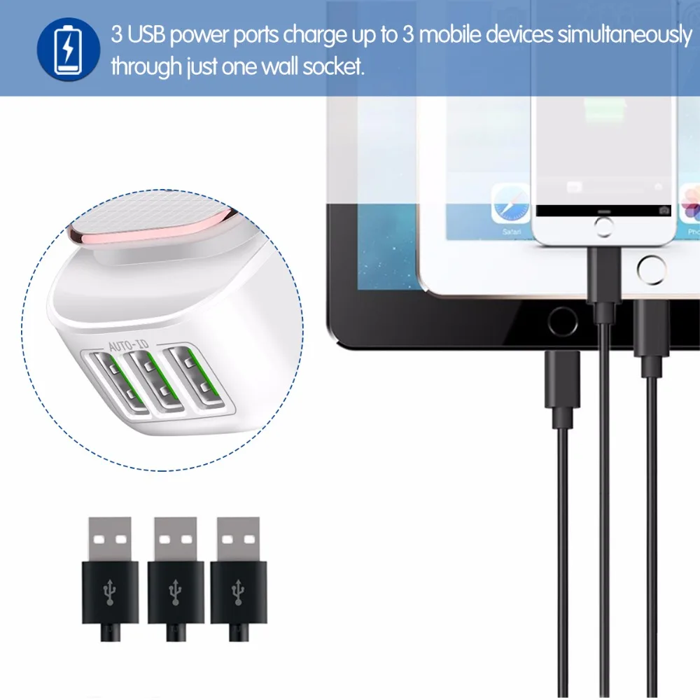 Зарядное устройство Powstro с 3 USB портами 5 В 4 А светодиодная Ночная лампа 17 Вт