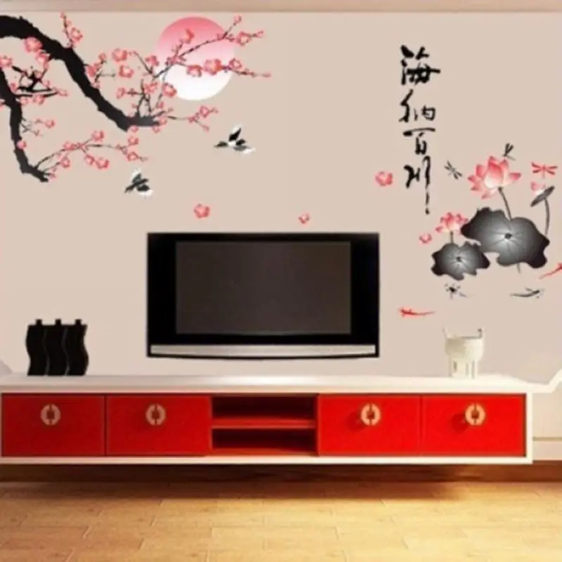 JX-LCLYL Removable Chinese Art DIY Blossom Lotus Flowers Art Decal Vinyl Wall Stickers