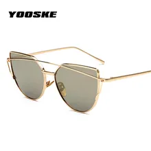YOOSKE брендовые солнцезащитные очки "кошачий глаз" для женщин, металлические Винтажные Солнцезащитные очки с двойными лучами, женские ретро очки с зеркальным покрытием, Плоские линзы