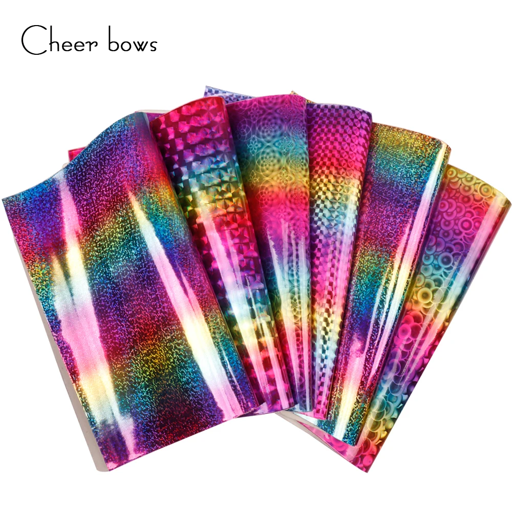 

22cm*30cm Laser Rainbow Synthetic Leather Fabric Sheet Holographic Pu Fabric Handmade Materials For DIY Mini Hairbow Accessories
