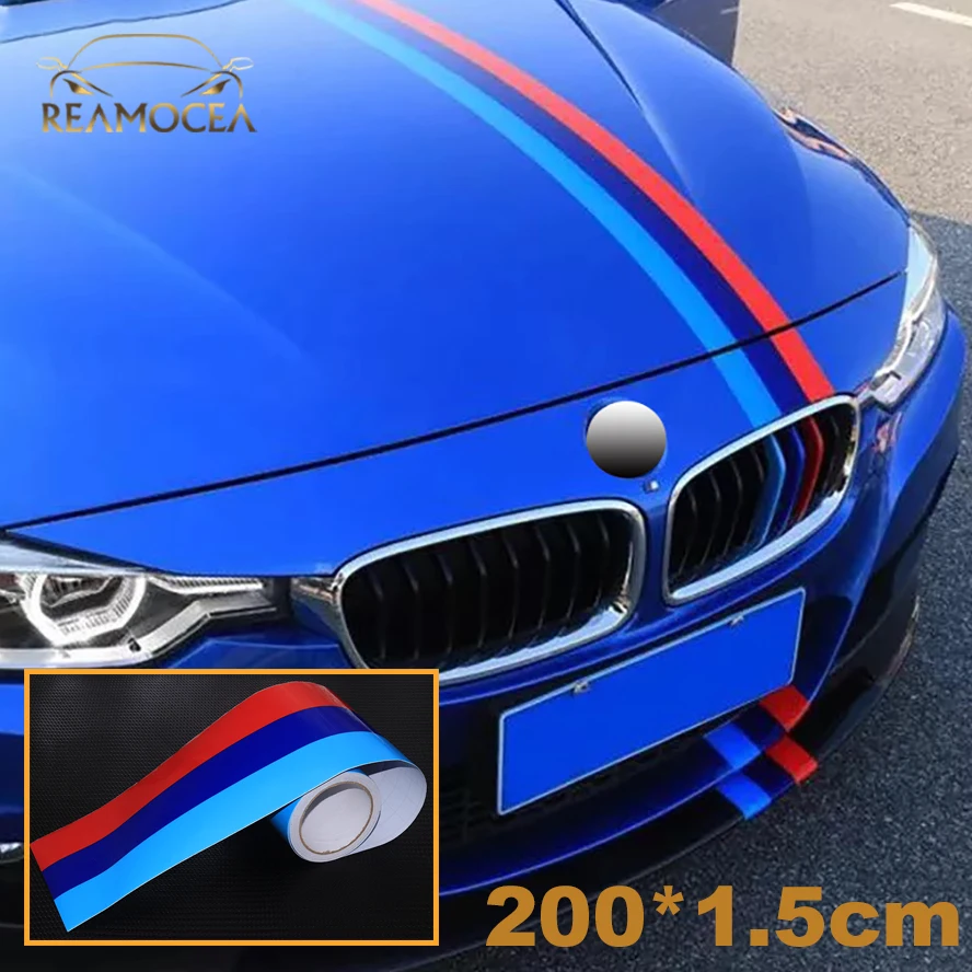 

Reamocea 2M for BMW 1 2 3 4 5 7 Series M-Colored Power Flag Stripe Sticker Decal Hood Roof Fender Body 3 color Car Stickers