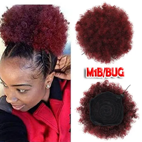 Synthetic Hair Chignon Buns Short afro puff ponytail Chignon Hairpiece Kinky Curly Wrap fake ponytail With drawstring And Clip - Цвет: # 1B/BUG/КРАСНЫЙ