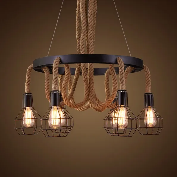 6 Heads Retro Loft Style Hemp Rope Droplight Edison Pendant Light 6 Heads Retro Loft Style Hemp Rope Droplight Edison Pendant Light Fixtures Vintage Lighting For