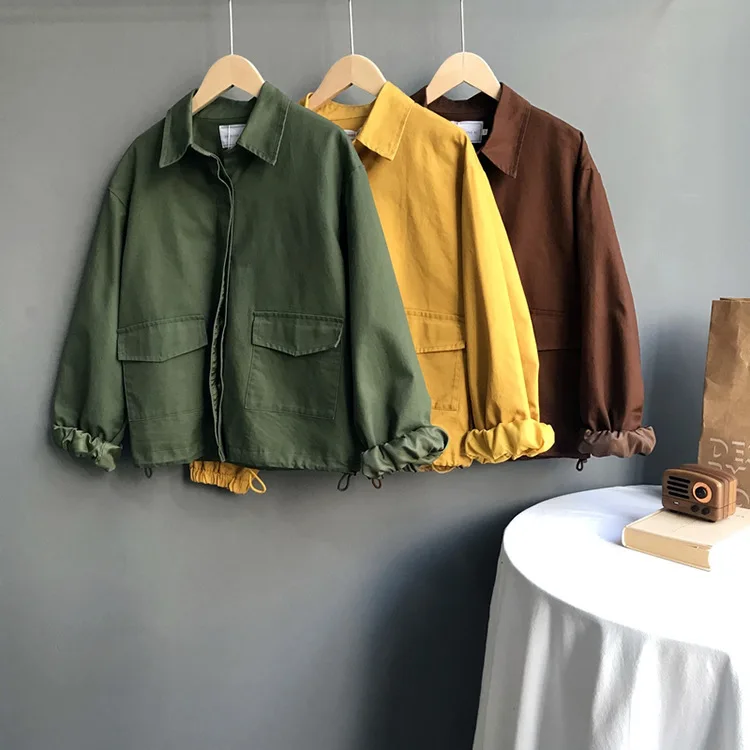 Beste Herfst Safair Stijl Vrouwen Solid Jassen Turn down Kraag Volledige Mouw Pocket Straight Werkkleding Koreaanse Losse Geel Groen jas