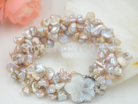 

Jewelr 004056 4row 8" 9mm lavender lamina BAROQUE KESHI REBORN PEARL bracelet