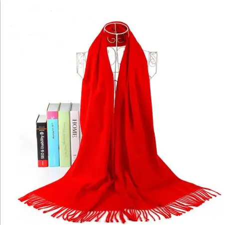 AudWhale палантин женский зимний кашемировый шарф для Для женщин однотонные красные кисточкой модная пашминовая шаль для Для женщин Женская зимняя обувь Теплые шарфы - Цвет: Red