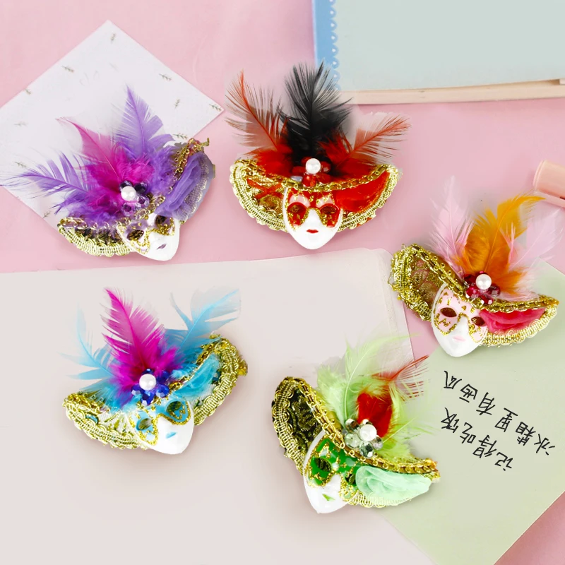 

5pcs Mini Hand-Painted Jester Venetian Mask Masquerade Mardi Gras Glitter Mask of Venice Wall Decorative Art Collection Hallow