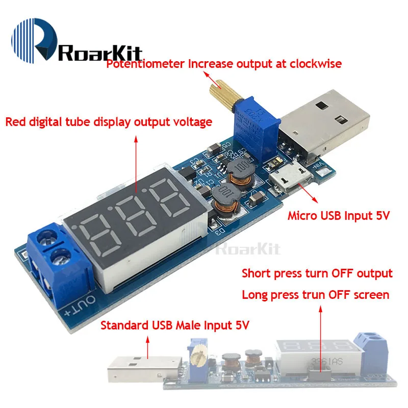 DC-DC при напряжении от 5 В до 3,5 в/9 В/12 V ЖК-дисплей USB Шаг вверх/вниз Питание Модуль Регулируемый повышающий понижающий преобразователь Выход DC 1,2 V-24 V