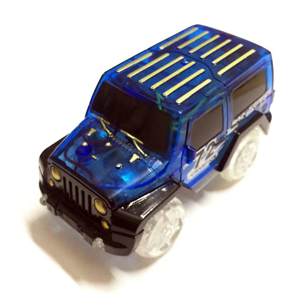 Светодиодный светящийся автомобиль для светящиеся рельсы электроника игрушки для автомобиля с мигающими огнями Необычные игрушки DIY детские железные дороги светящаяся машина трек автомобиль - Цвет: Blue