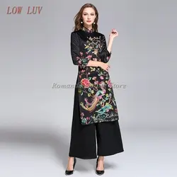 Низкая Luv высокого качества осенние и зимние черный фиолетовый мода Cheongsam вышивка долго Cheongsam al17