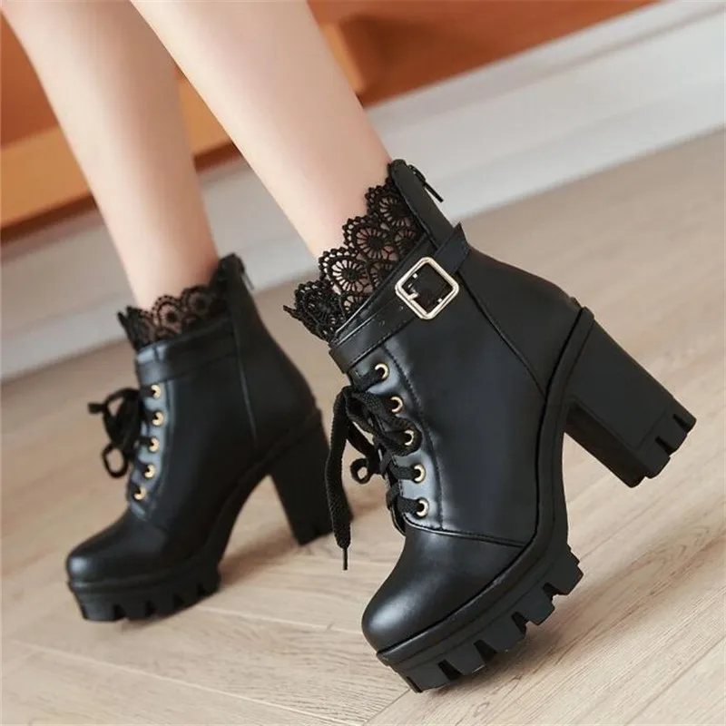 

Europe and America Rome Frenulum Martin boots Thick bottom Waterproof High-heeled Short boots lesbian winter Women Boots 34-43