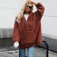 Новые модные пуловеры с капюшоном из искусственного меха женские зимние теплые длинные рукава с большим карманом повседневная меховая куртка Верхняя одежда Большие размеры 3XL