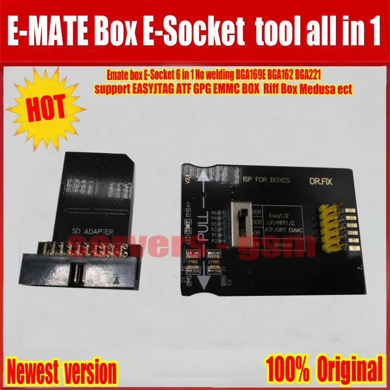 NEW E-MATE box Emate box E-Socket 6 in1 No welding BGA169E BGA162 BGA221 support Medusa Pro box /UFI/ATF/EASY JTAG Plug/RIFF BOX