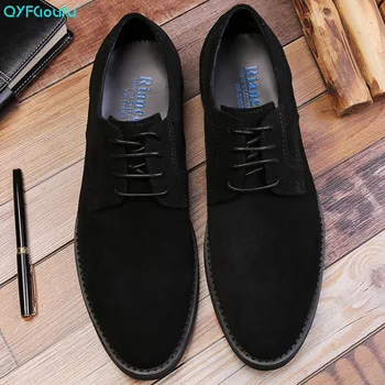 

QYFCIOUFU Luxury Suede Mens Dress Shoes Fashion Luxury Designer Lace-up Genuine Leather Formal Shoes Men Business Office Shoes