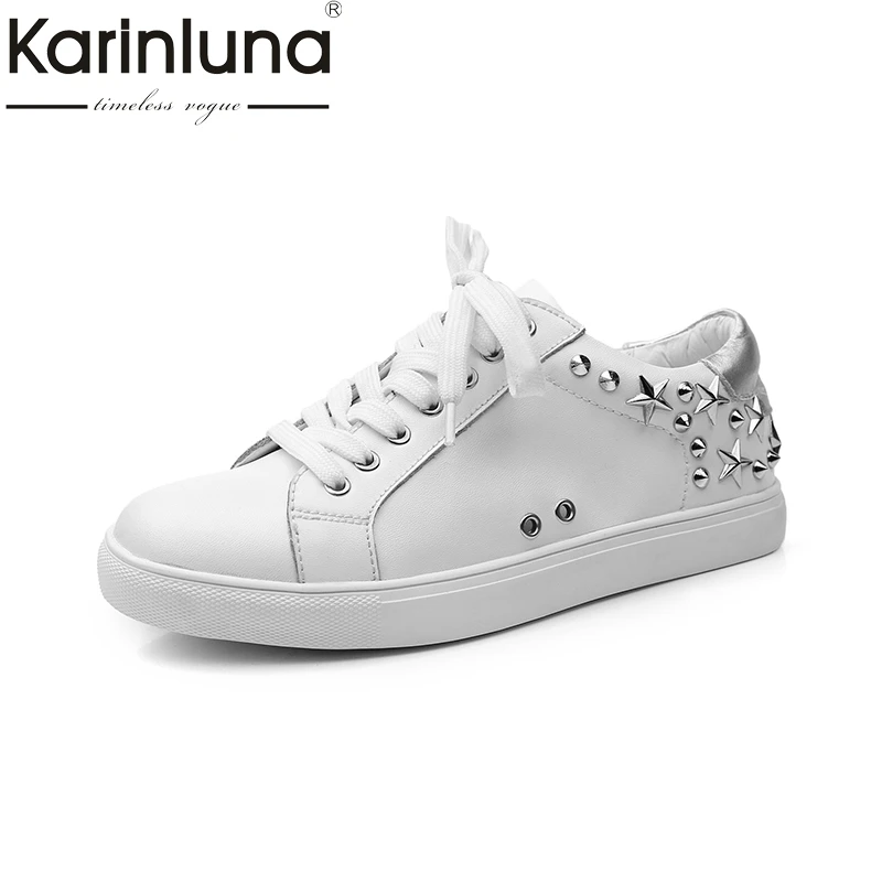 

KarinLuna Wholesale Brand Design Genuine Leather Punk Style Rivets Sneakers Women Shoes Fashion Woman Shoes White Girls Flats