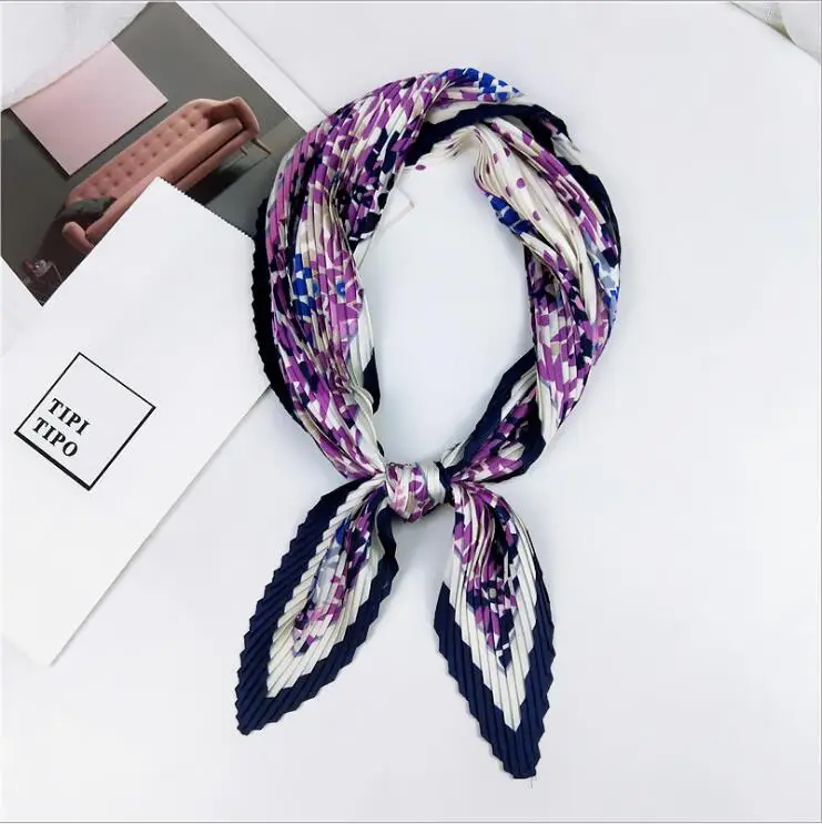 4 Dot Floral Purple Плиссированный небольшой квадратный шарф, сморщенный Шелковый платок, женский квадратный шарф с принтом, небольшой сморщенный декоративный платок - Цвет: 4 Dot Floral Purple