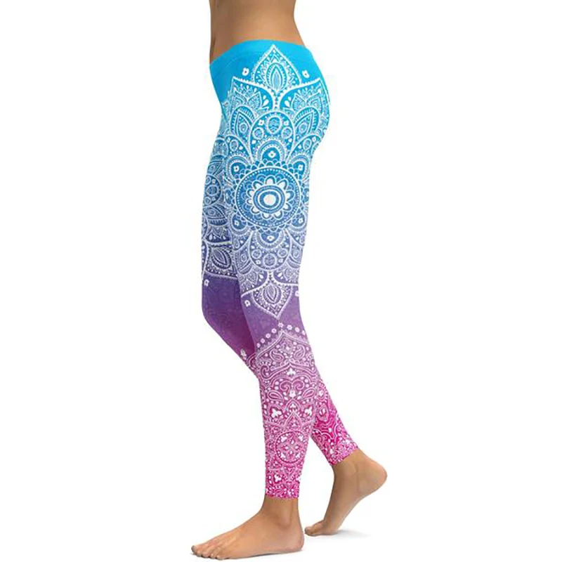 LI-FI штаны для фитнеса и йоги с мандалой, женские спортивные Леггинсы для тренировок, леггинсы для бега, сексуальные обтягивающие штаны с эффектом пуш-ап - Цвет: Blue To Pink