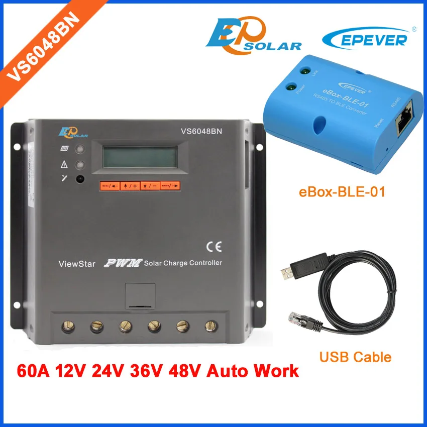 

Fast delivery and high quality VS6048BN PWM solar panel system charging controller with USB cable and eBOX-BLE-01 60A 60amp