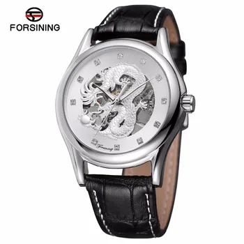 

Top Brand Forsining 2018 Watch with Clear stones Genuine Leather Strap Automatic Mens Watch With Gold Dragon