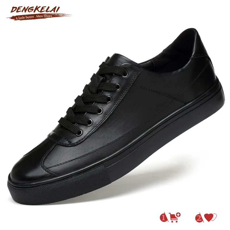 

DENGKELAI Fashion Genuine Leather Sneakers for Men Soft Comfortable Rubber Sole Brand Quality Flat Casual Male Shoes