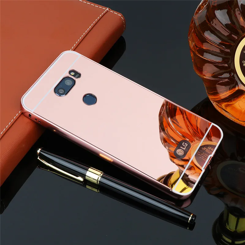 

Mirror PC Back Cover Cases For LG V20 V30 V10 Anti-knock Protection Case Plating Aluminum Metal Frame