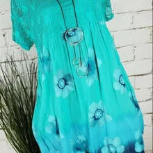 Large size Women's Dress 2019 summer hot fashion women's printed Dresses lace openwork short sleeve Dresses openwork plus size lace dress