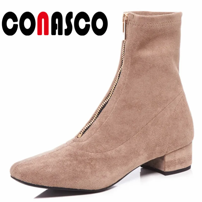 

CONASCO Fashion Women Low Heels Autumn Winter Shoes Woman Stretch Boots New Brand Short Martin Shoes Elegant Women's High Boots