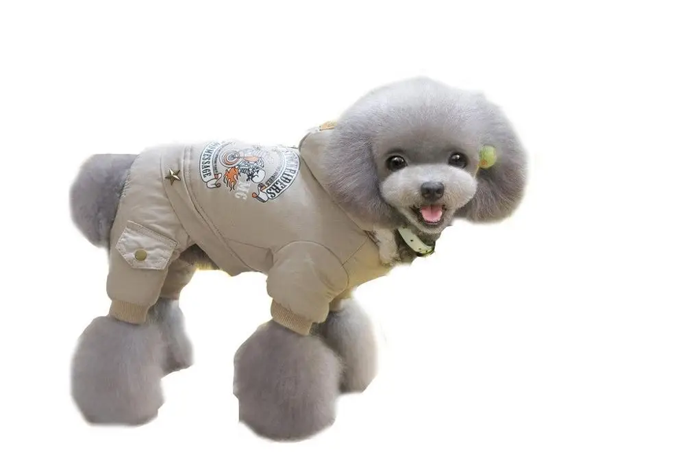 Gomaomi толстое хлопковое зимнее пальто с капюшоном для собак, четыре ноги, теплая одежда для маленьких щенков - Цвет: KHAKI