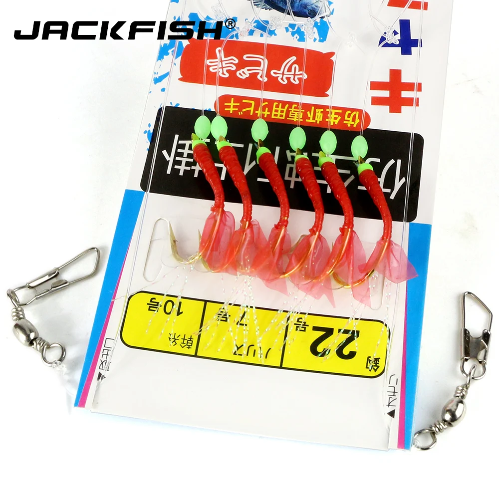 JACKFISH luminous Rubber string hook 6pcs/set shrimp Fish skin high carbon steel fishing Bait Jigs Lure lure | Спорт и развлечения