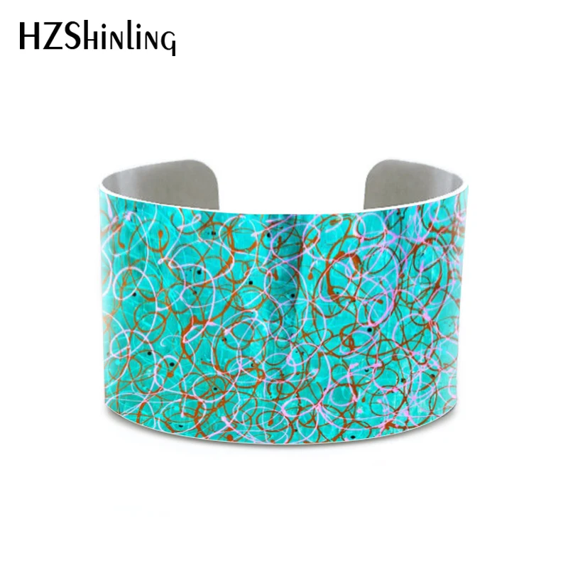 

2019 hot Blue Teal painting Jackson Pollock style bangle for women jewelry Love bracelet print Abstract art gift for her