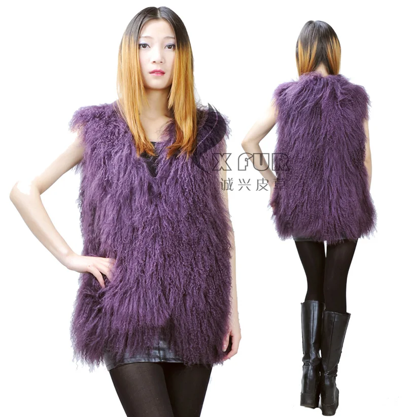 

CX-G-B-160C Womens Europran Popular Real Tibetan Lamb Fur Vest