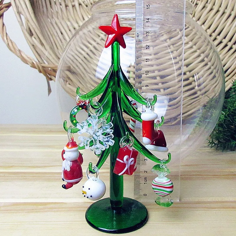 Custom Handmade Murano Glass Crafts Christmas Tree Figurines Ornaments Simulation Christmas Home Decoration Pendant Gifts 15cm