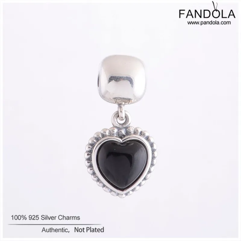 

FANDOLA DIY Charms Fit Snake Bracelet 925 Sterling Silver Heart Black Onyx Pendant Clip Dangle Beads Jewelry Making Berloque