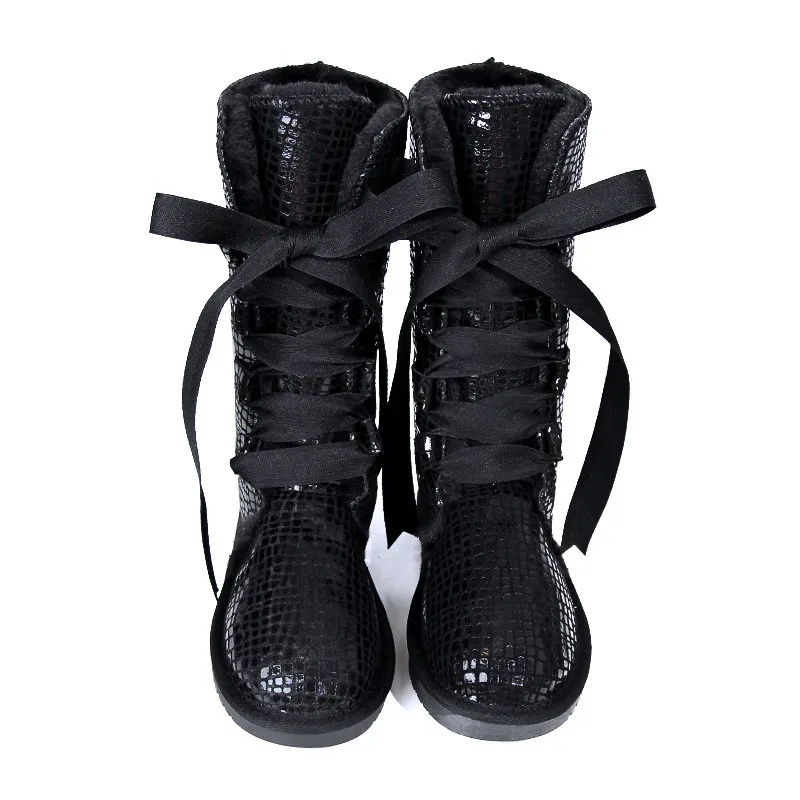 

Snow Boots Women Winter Warmer Plush Wool Fur Warm Grain Leather Boots Ladies Winter Mid-calf Boots High Quality Snow Botas
